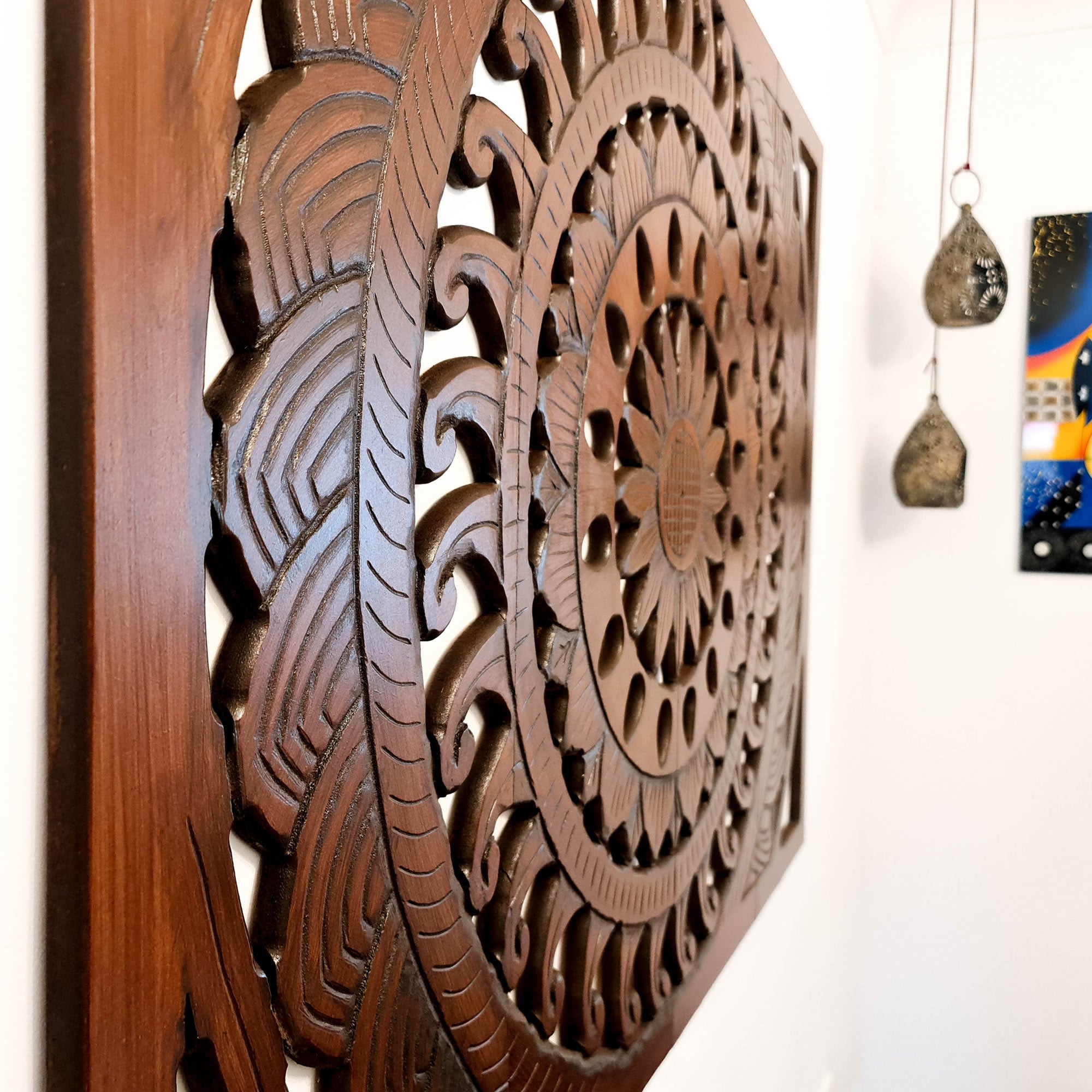 Hand Carved Wooden Wall Art Bed Headboard Large Mandala Easternada
