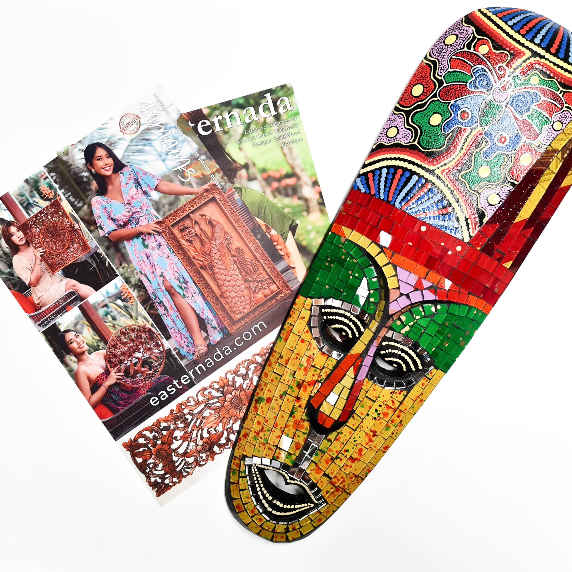 Hawaiian Tiki Mask Wall Hanging - Hand Carved painted wooden Tropical Aboriginal decoration
