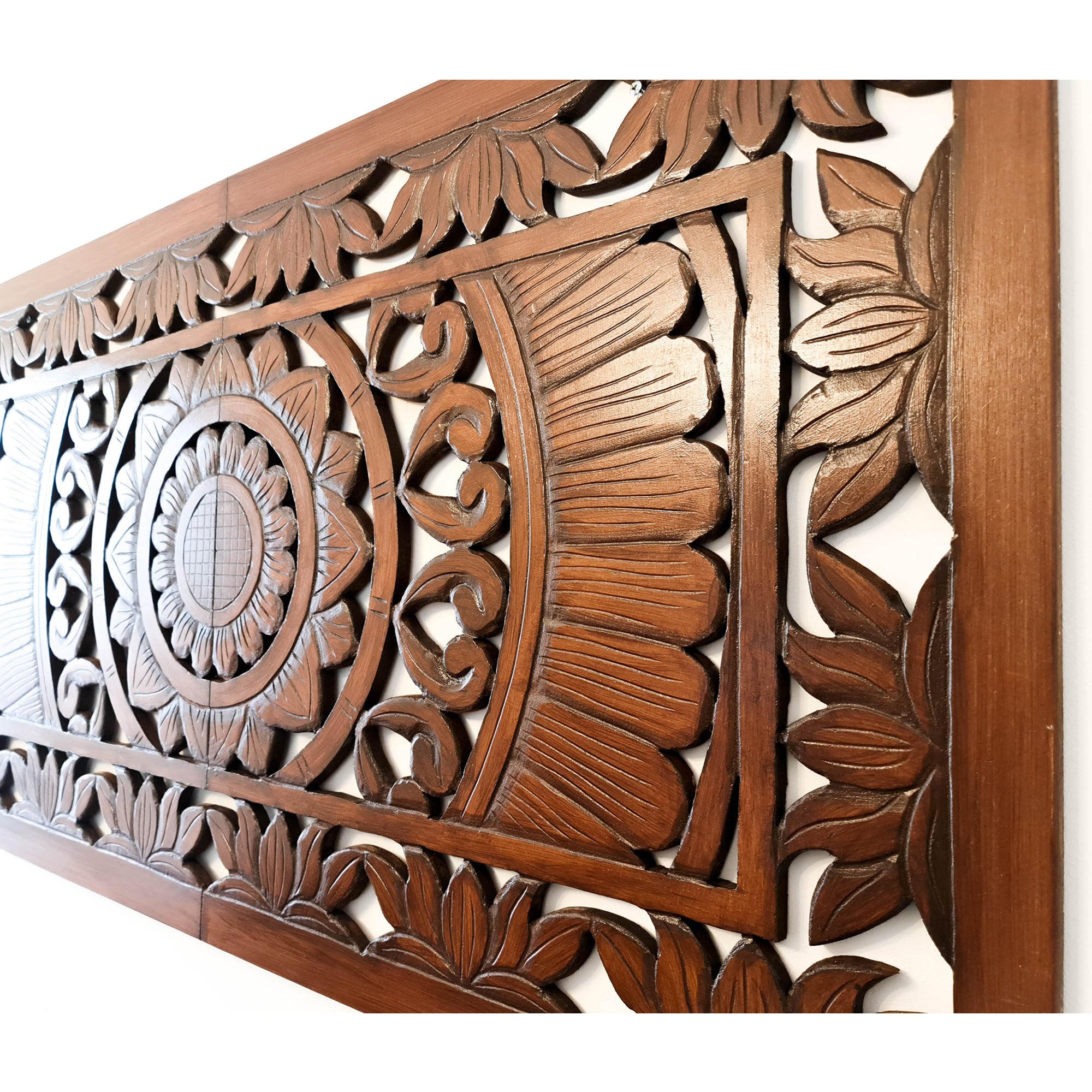Hand Carved Wooden Wall Art - Decorative Mandala Headboard Panel Easternada