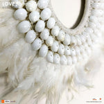 Boho Bohemian Style Feather Sea Shells Handmade Decorative Costume Macrame Style Large Necklace Juju - Easternada