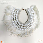 Boho Bohemian Style Feather Sea Shells Handmade Decorative Costume Macrame Style Large Necklace Juju - Easternada