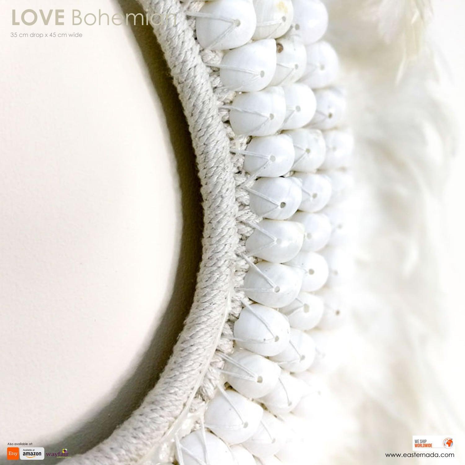 Boho Bohemian Style Feather Sea Shells Handmade Decorative Costume Macrame Style Large Necklace Juju - Easternada
