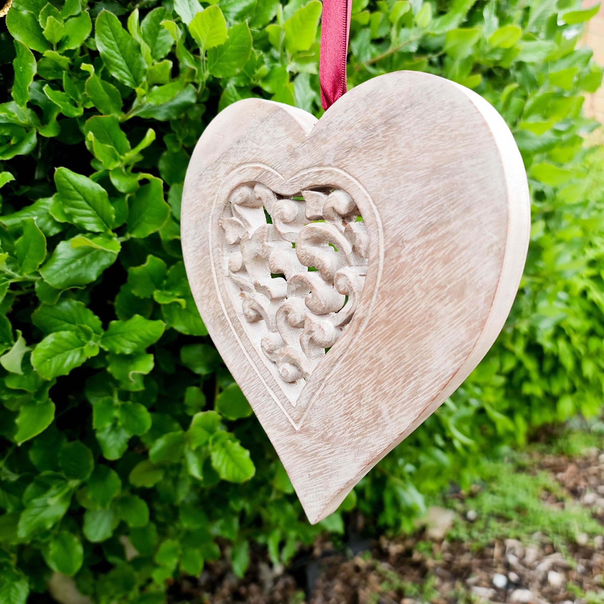 Hand Carved Wood Love Heart Decoration - A Perfect Gift for Him Her Easternada