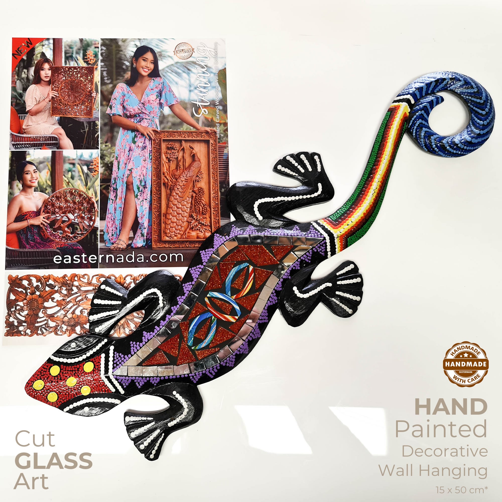 Tropical Wall Hanging - Hand-Carved painted wooden Tropical decoration.