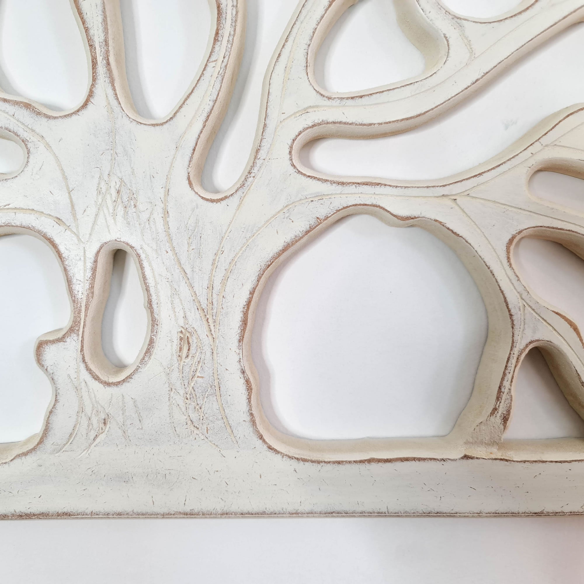 Hand Carved Shabby Chic Wooden Tree of Life Wall Art - Decorative Distressed White