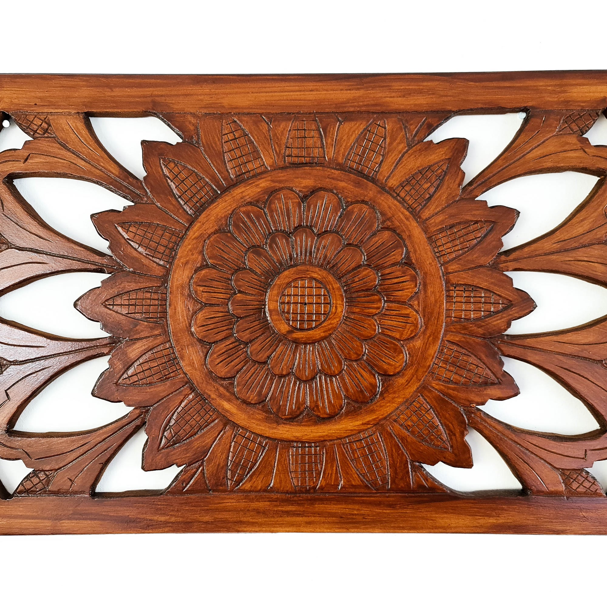 Hand Carved Wooden Wall Art - Decorative Mandala Yoga Walnut Panel