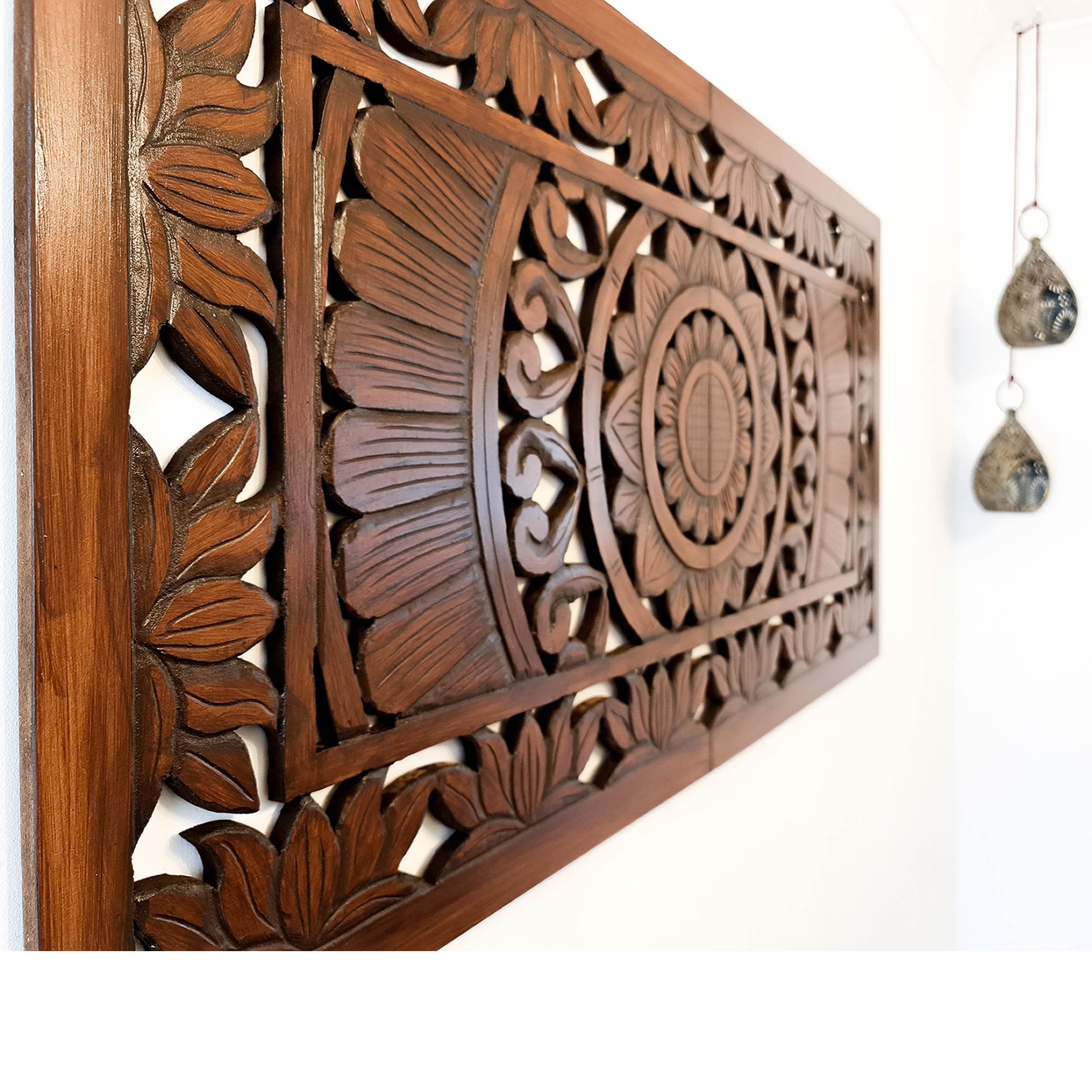 Hand Carved Wooden Wall Art - Decorative Mandala Headboard Panel Easternada
