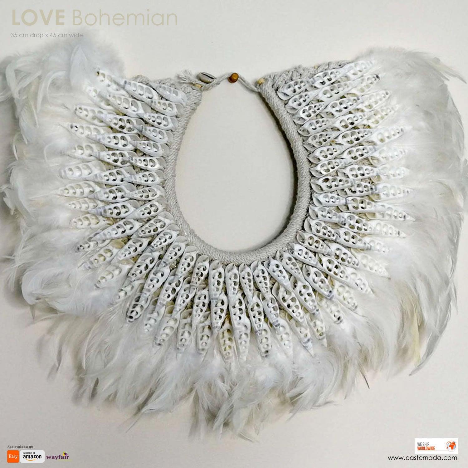 Boho Bohemian Style Feather Sea Shells Handmade Decorative Costume Macrame Necklace Juju - Easternada