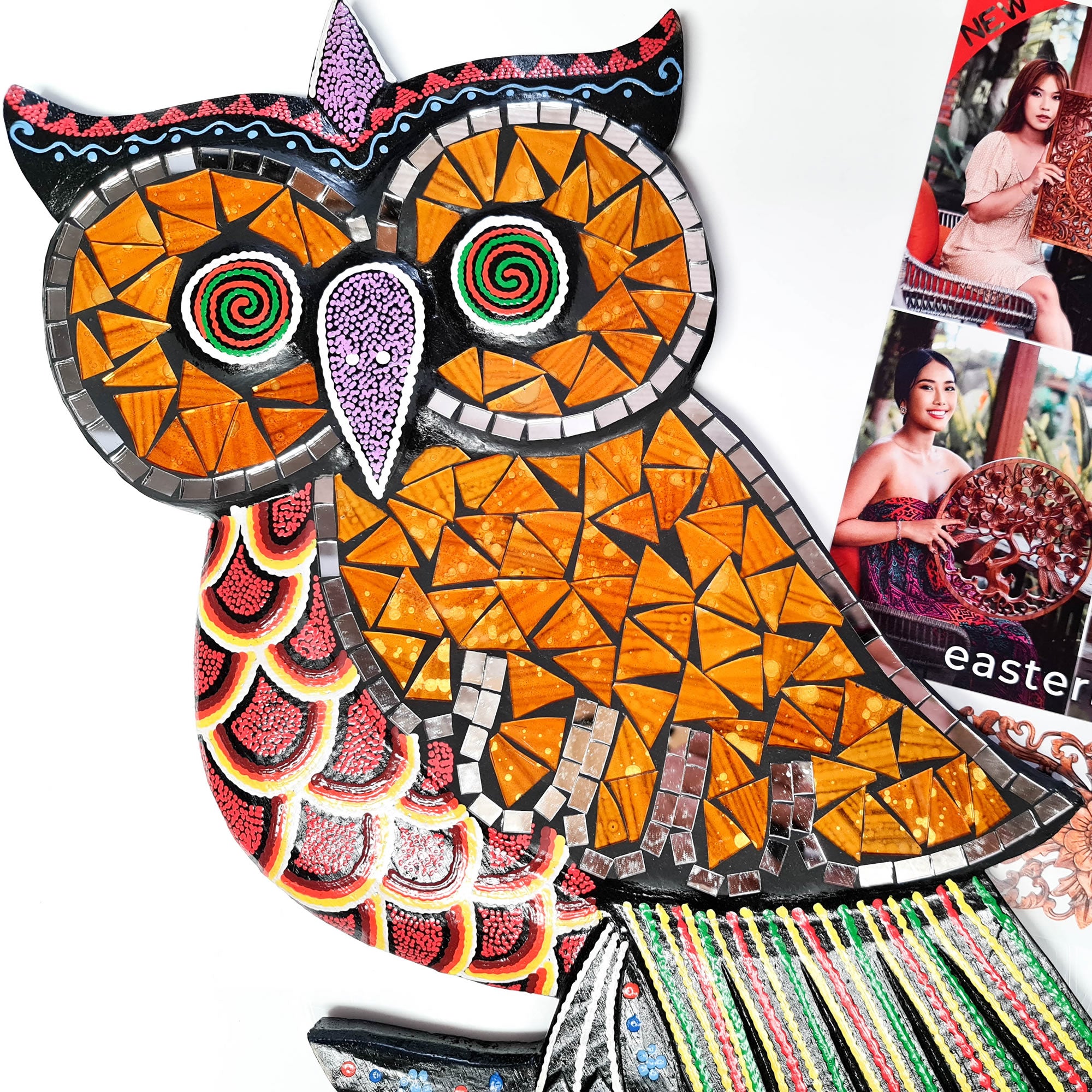 Tropical Wall Hanging - Hand-Carved painted wooden Tropical decoration.