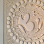 Handmade Carved Wooden Decorative Wall Art OM Mantra Distressed White