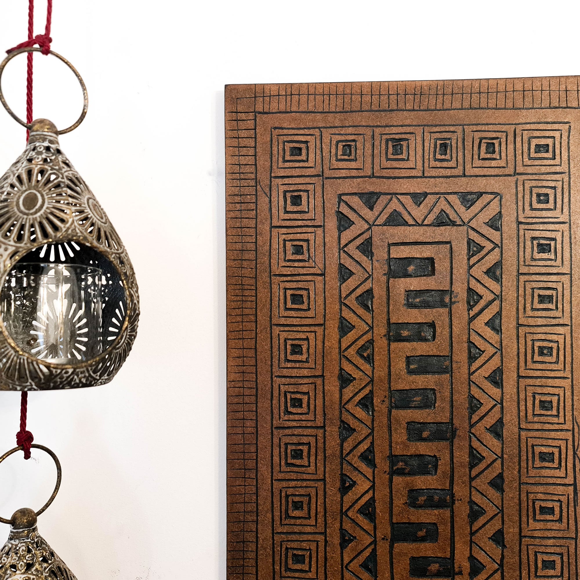 Carved Wooden Wall Art - Decorative Aztec Mexican Geometric Art