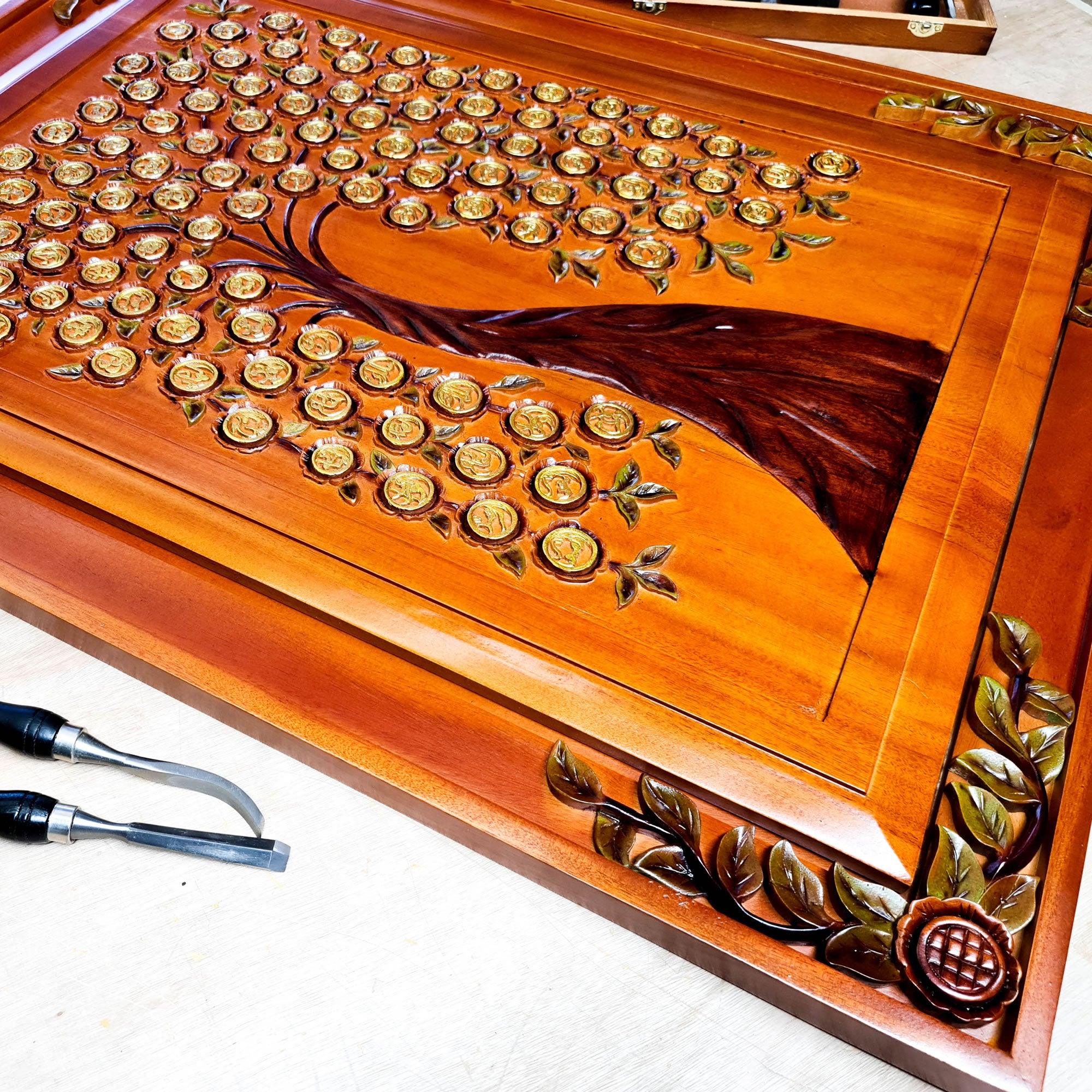 Asmaullah il Husna Hand Carved Wooden Decorative Wall Art Tree of Life Muslim Allah Muhammad - Easternada