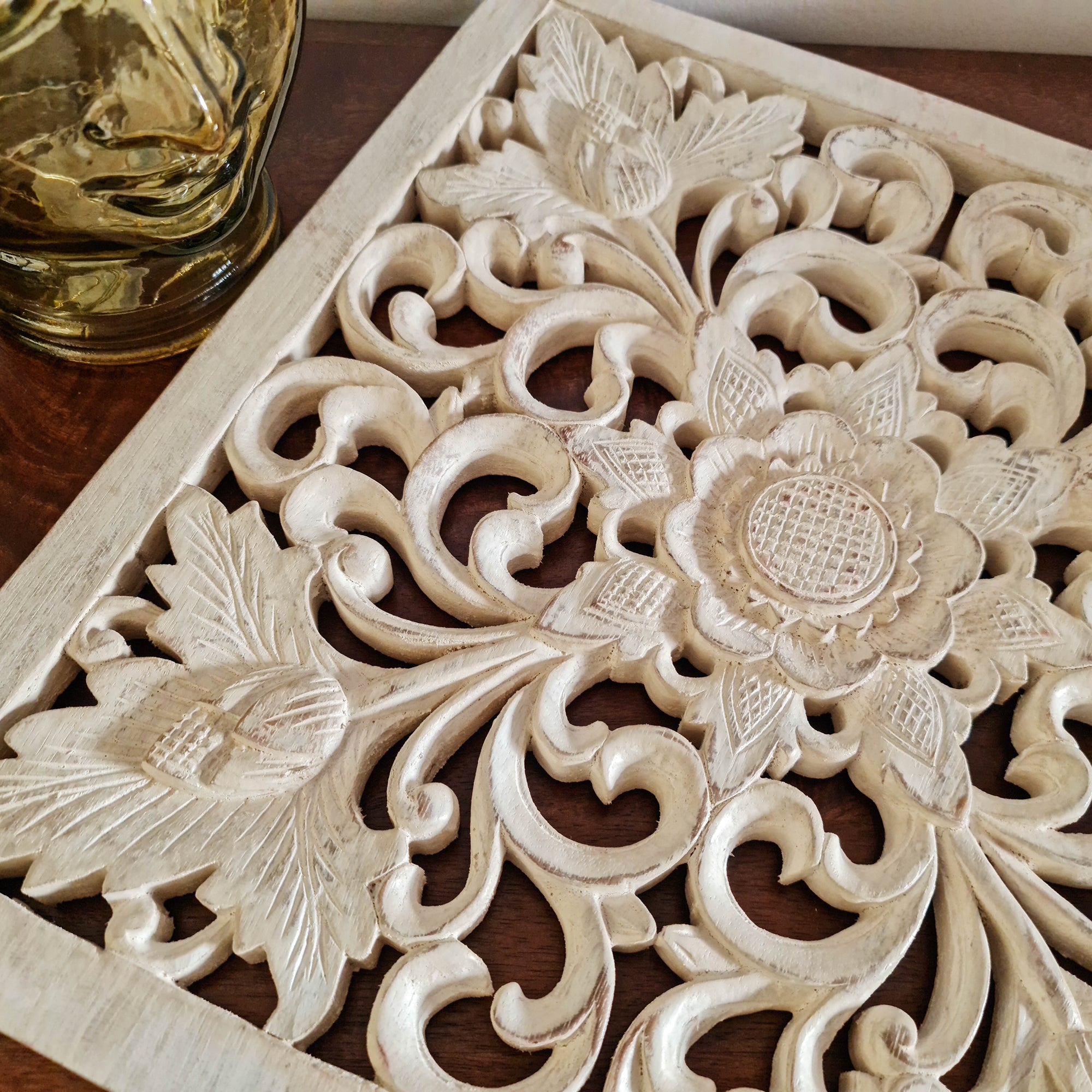 Bohemian Decorative Wall Art Sculpture Room Decore Headboard Mandala Distressed White Shabby Chic | Easternada