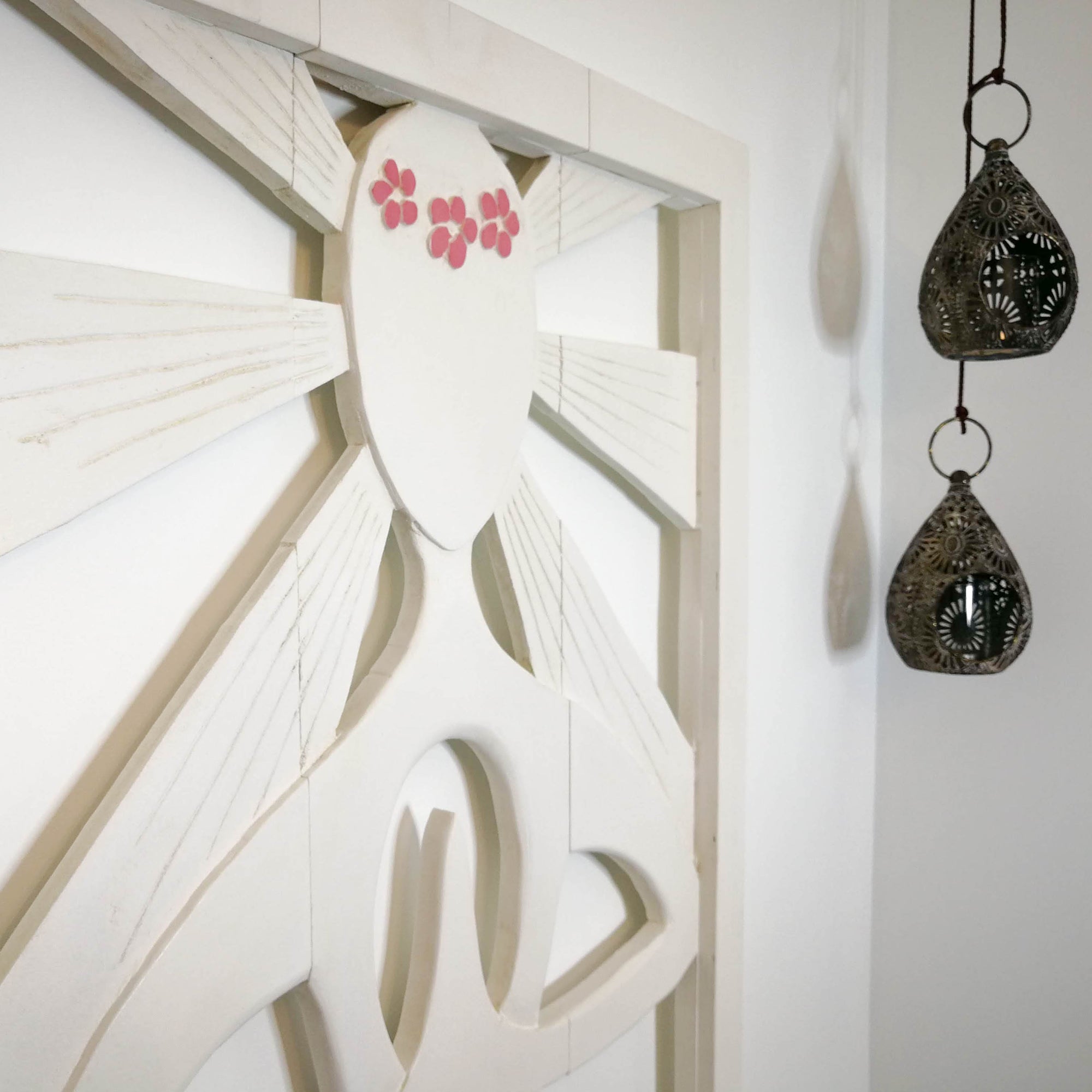 Art mural en bois sculpté - Grande sculpture décorative de tête de lit Namaste Yoga Meditation Panel