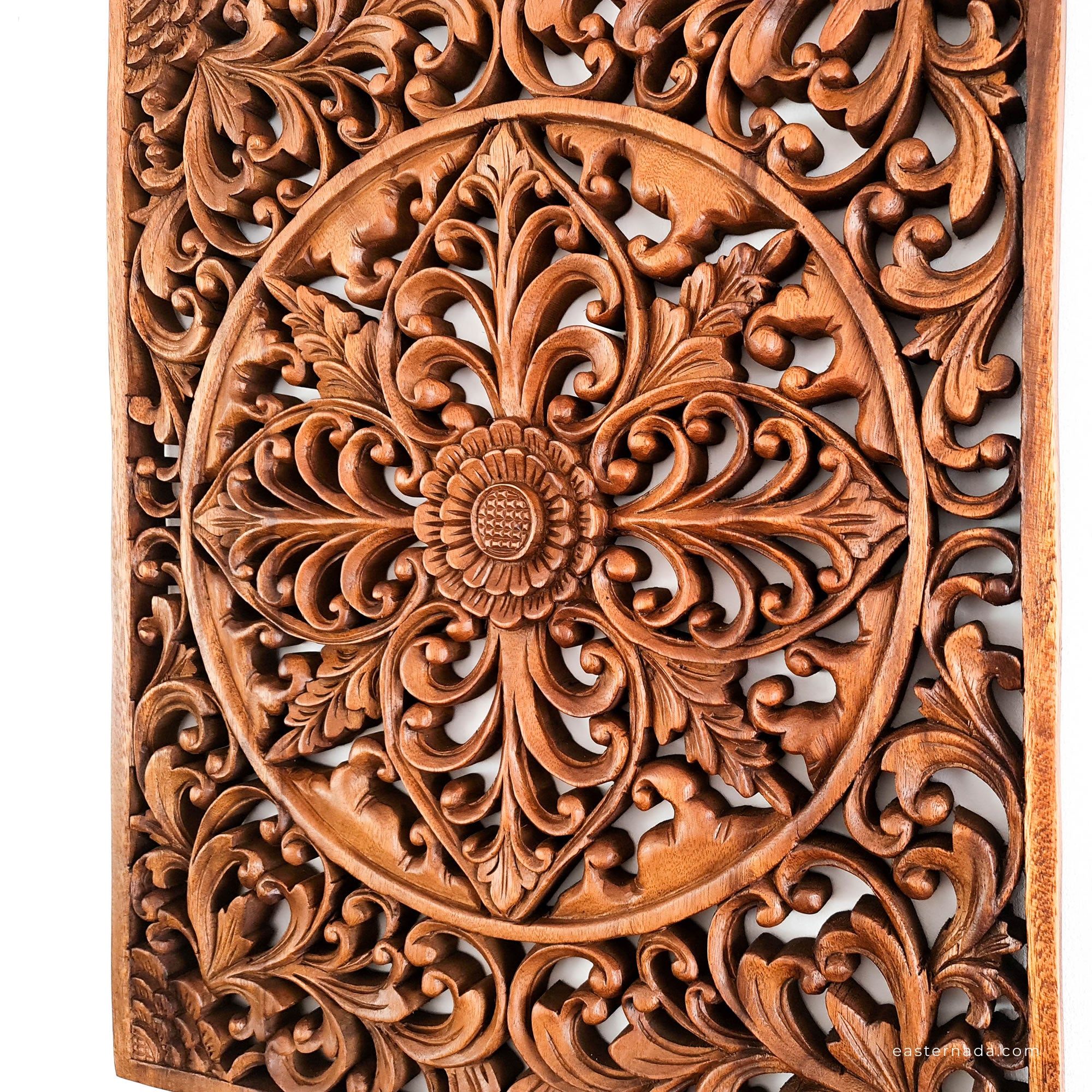 Mystic Lotus Mandala Hand Carved Wooden Room Decorative Large Headboard Wall Art Sculpture