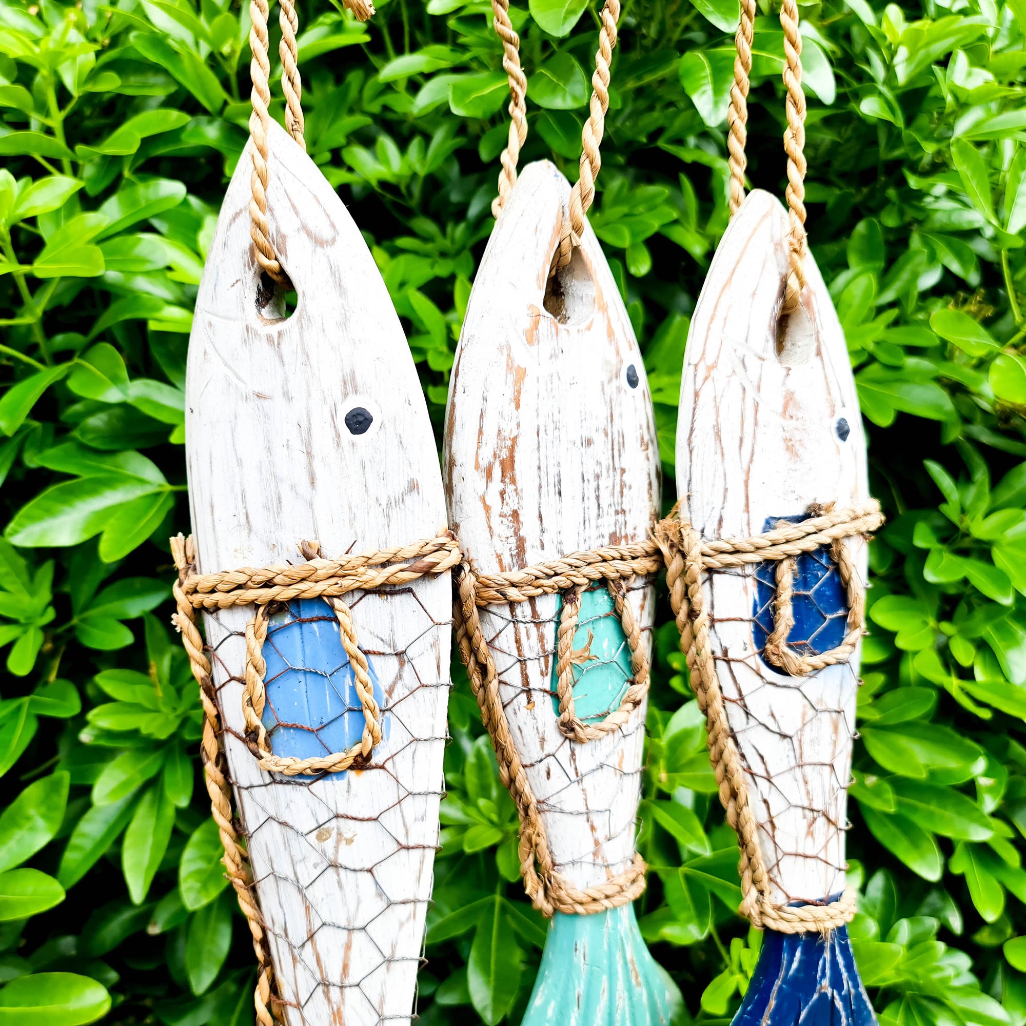 Tropical Fishes Wall Hanging - Hand-Carved painted wooden Tropical Beach Surf decoration