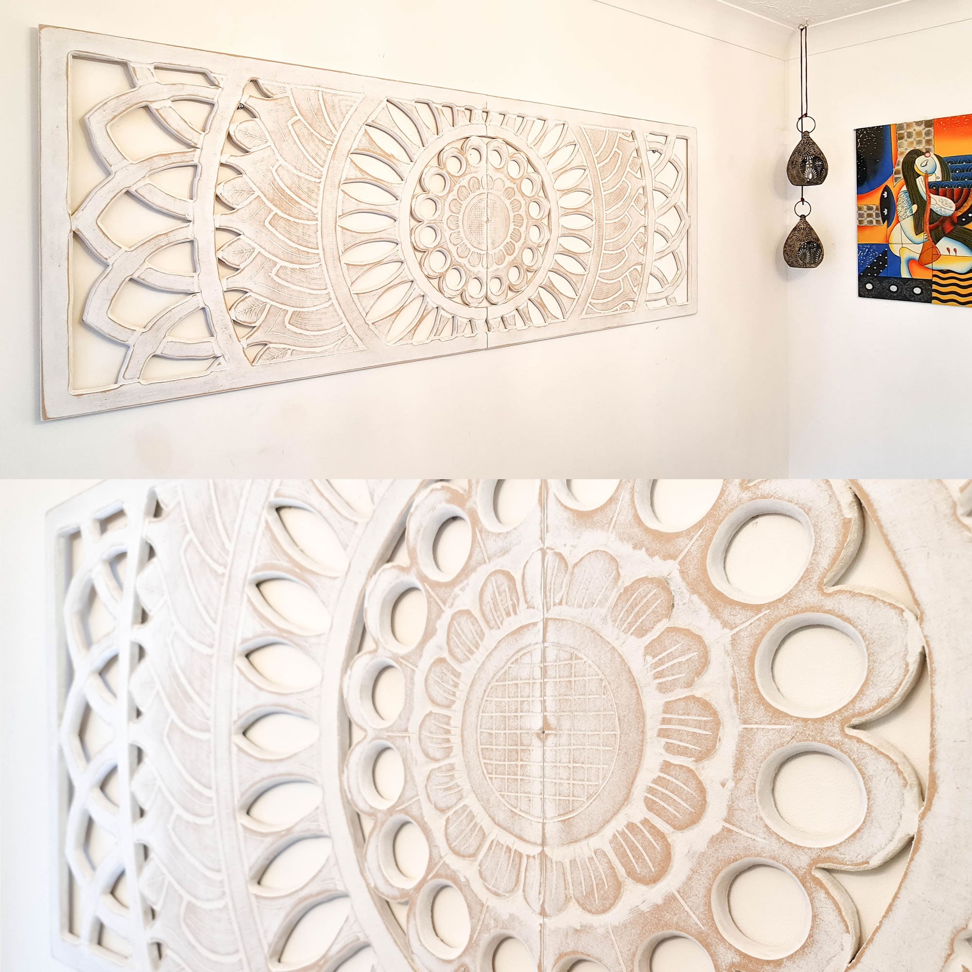 Hand Carved Wooden Wall Art - KING Headboard Decorative Mandala