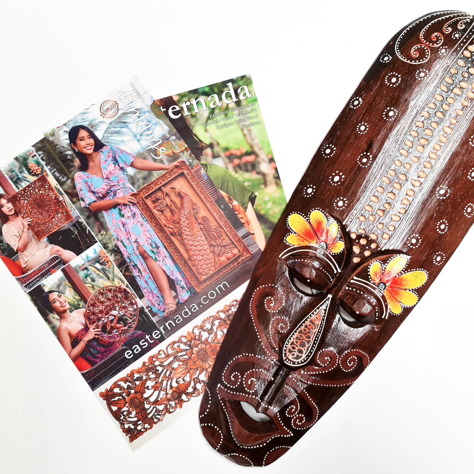 Hawaiian Tiki Mask Wall Hanging - Hand Carved painted wooden Tropical Aboriginal decoration