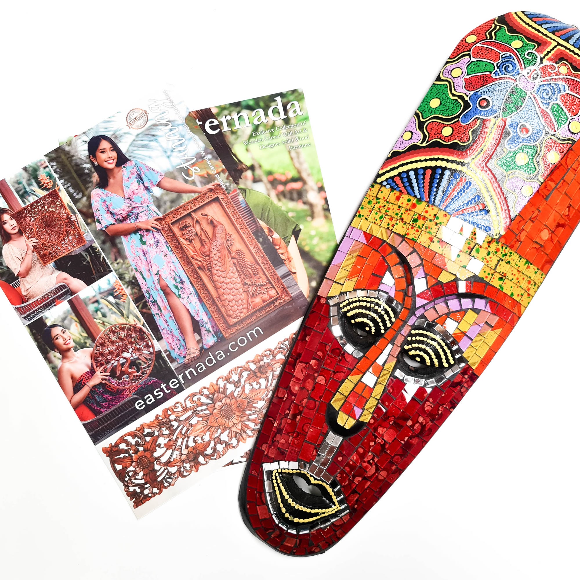 Hawaiian Tiki Mask Wall Hanging - Hand Carved painted wooden Tropical Aboriginal decoration