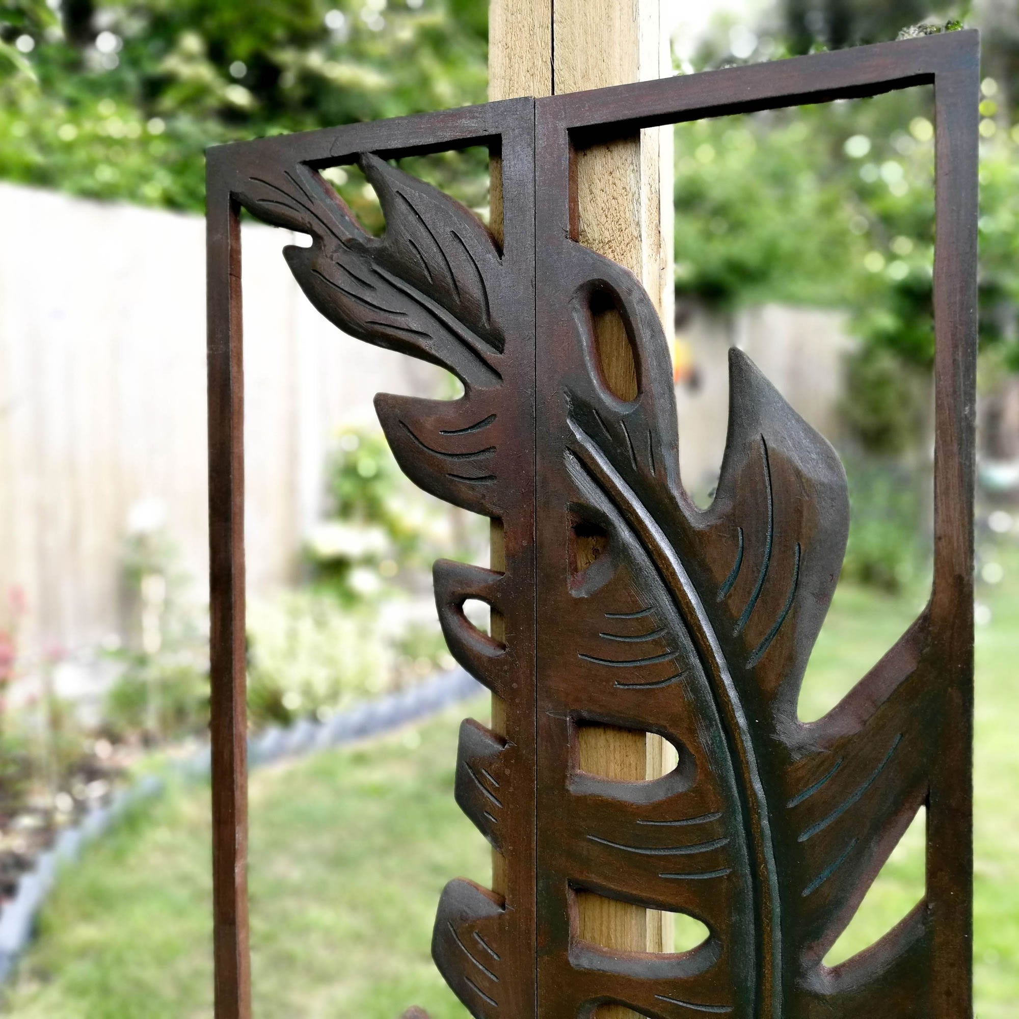 Carved Painted Wooden Wall Art - Large Headboard Decorative Leaf Nature Panel