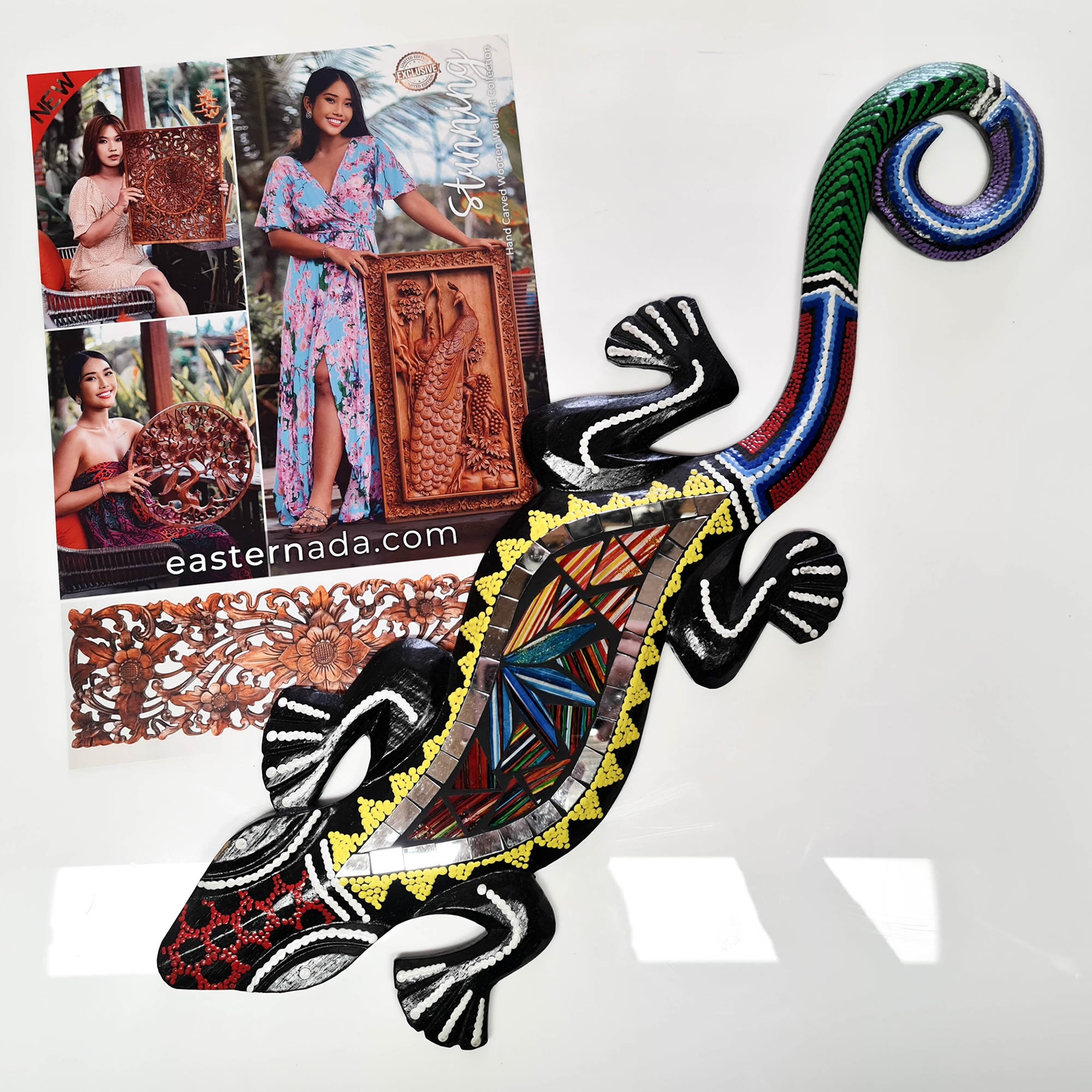 Tropical Wall Hanging - Hand-Carved painted wooden Tropical decoration.