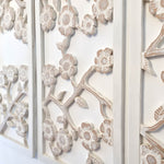 Hand Carved Wooden Wall Art - Large Headboard Decoration Cherry Blossom Shabby Chic Distressed White - Easternada