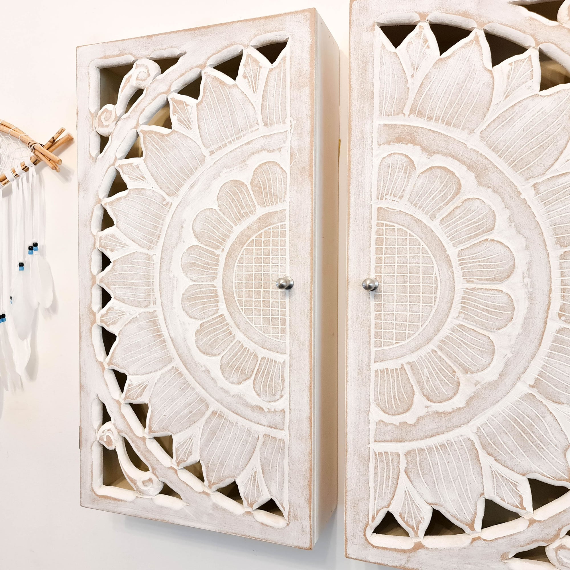 Hand Carved Wooden Wall Storage Cupboard Cabinet - Designer Furniture  Bathroom, Makeup Office