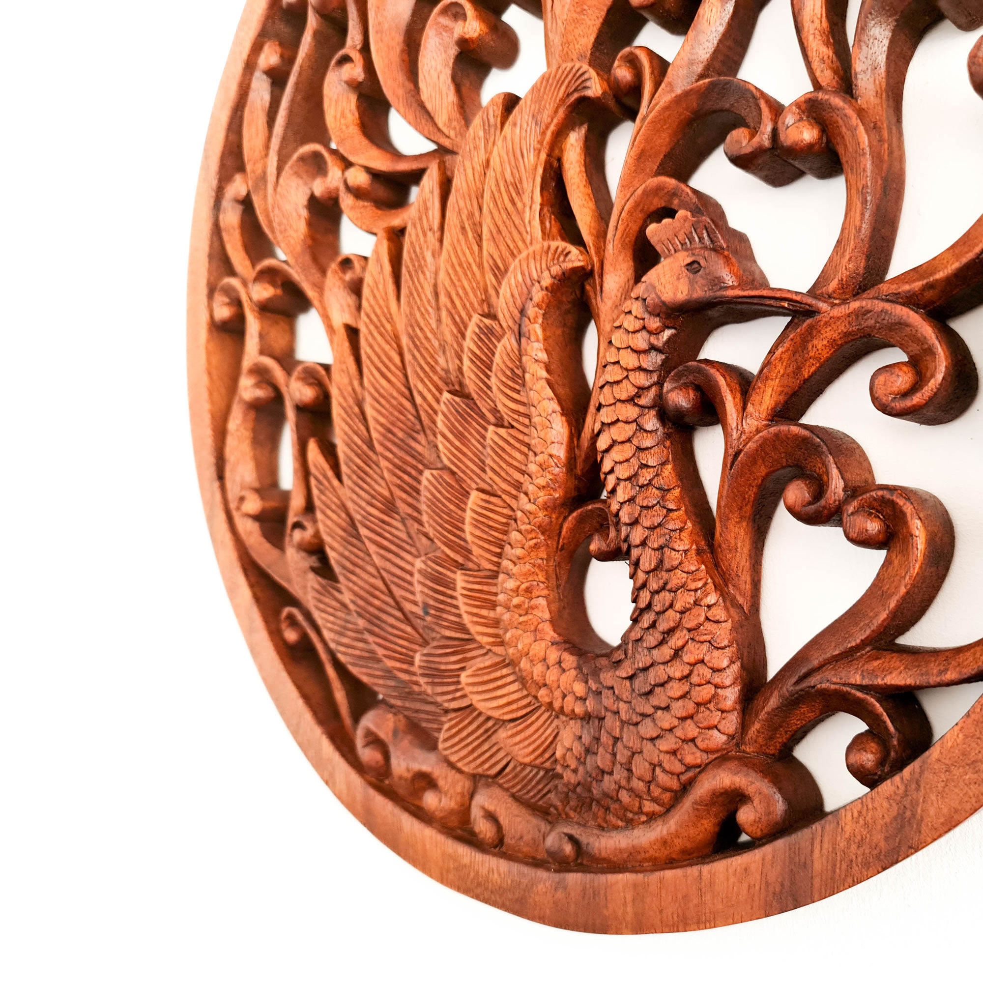 Hand Carved Wooden Wall Art Peacock Decorative Hanging Gift. Stunning wood carving decoration for any living space. Easternada