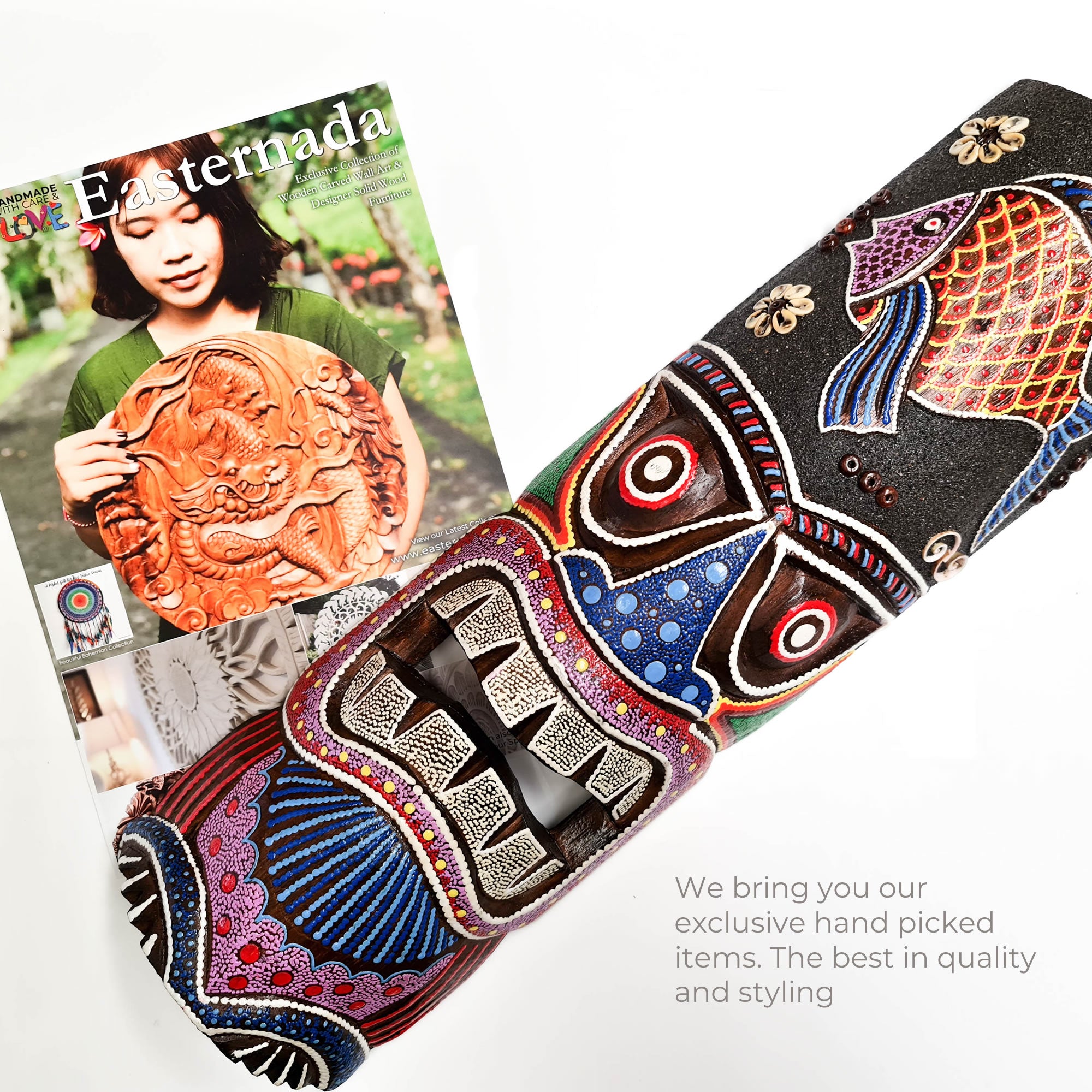 Hawaiian Tiki Mask Wall Hanging - Hand Carved painted wooden Tropical Aboriginal decoration