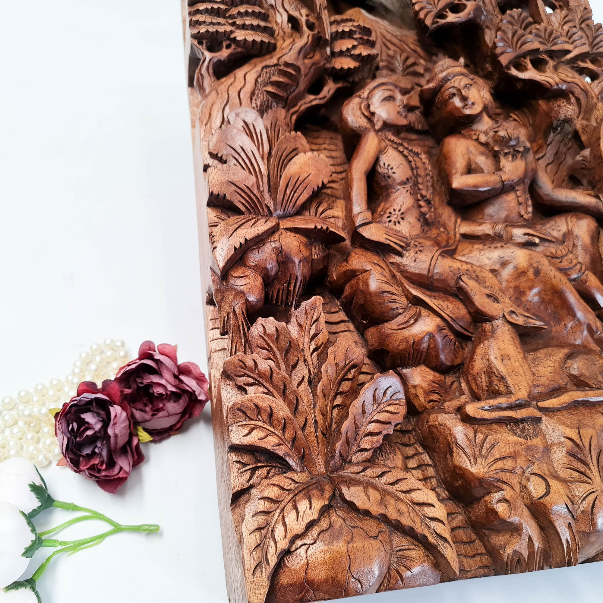 Hand Carved Wooden Hindu God - Ram Sita Sculpture Art Mandir