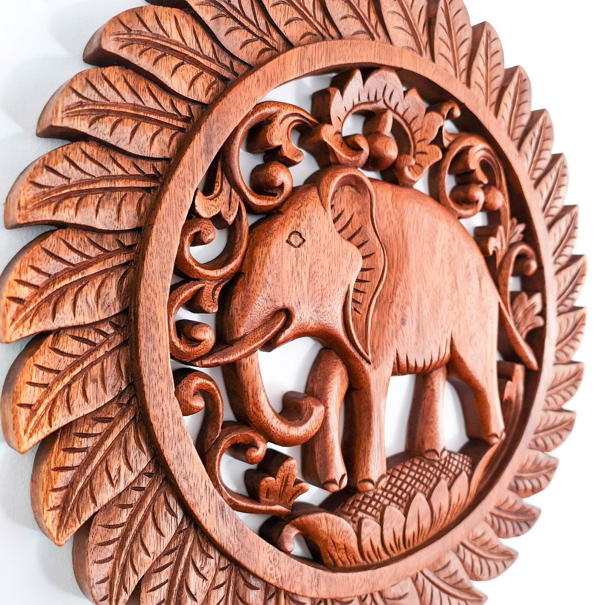 Jungle African Elephant Hand Carved Wooden Wall Art Decoration Panel Sculpture Nature - Easternada A perfect Gift idea