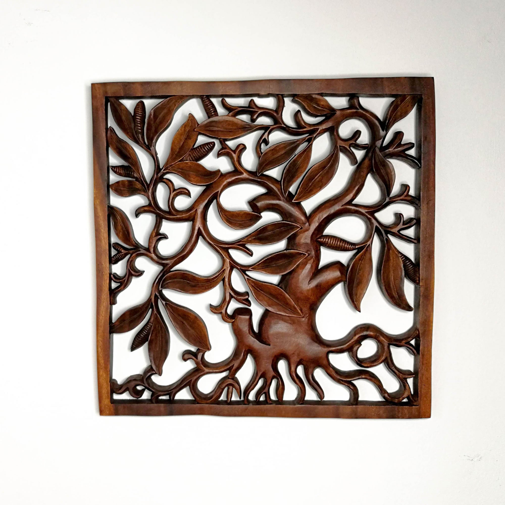 Panneau décoratif en bois sculpté à la main Art Sculpture Tree of Fortune