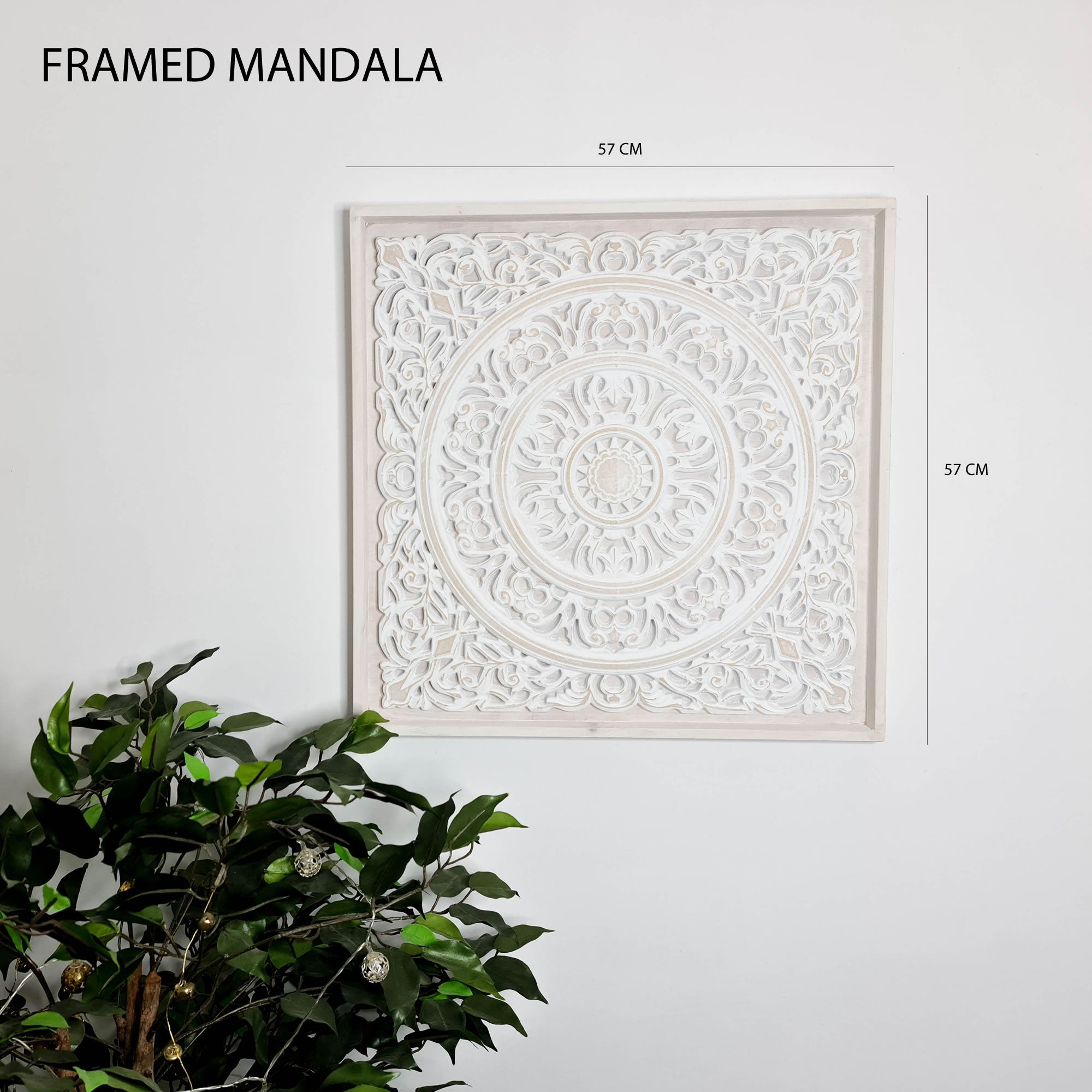 Carved Wooden Decorative Framed Mandala Panel Art Sculpture White Shabby Chic