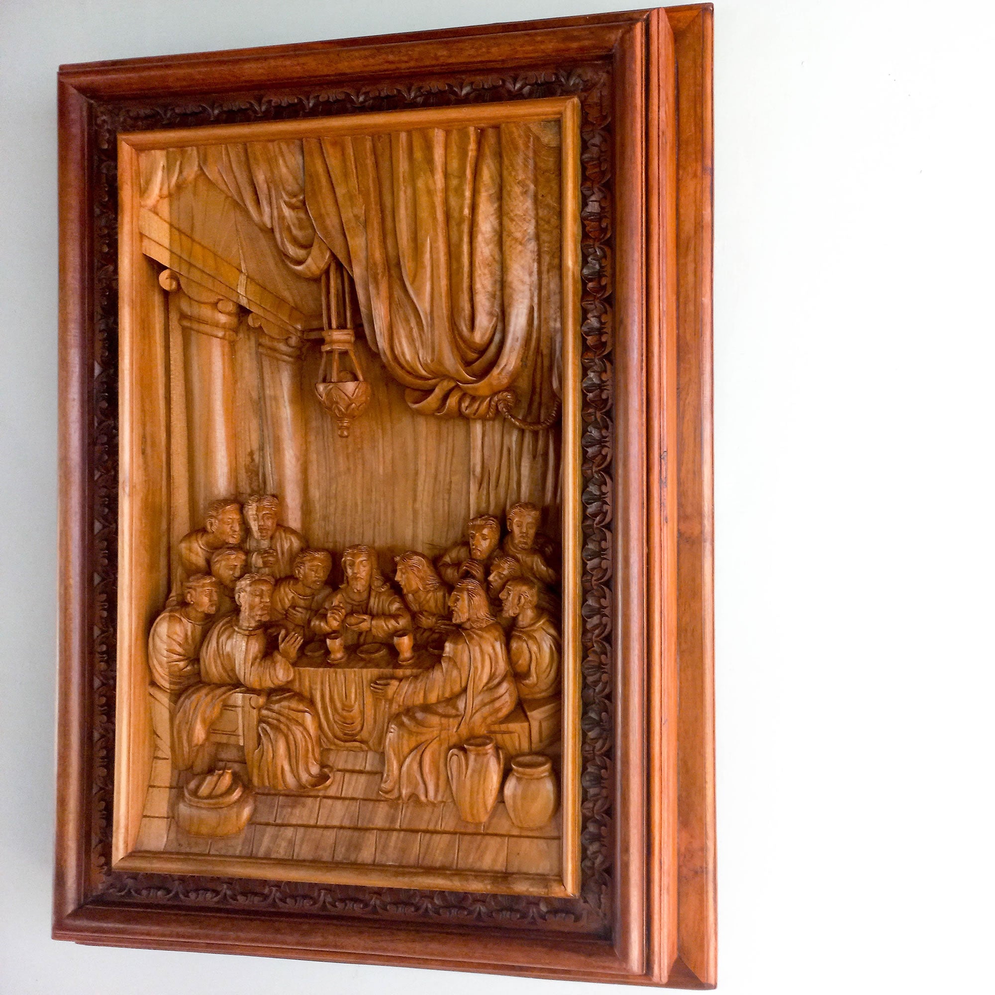 Jesus Last Supper Leonardo Da Vinci Hand Carved Wooden Decorative Wall Art