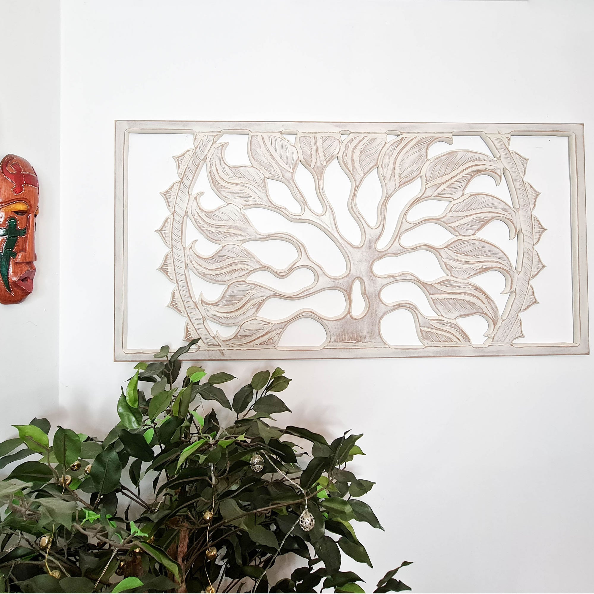 Carved Painted Wooden Wall Art - Headboard Decorative Tree of Destiny