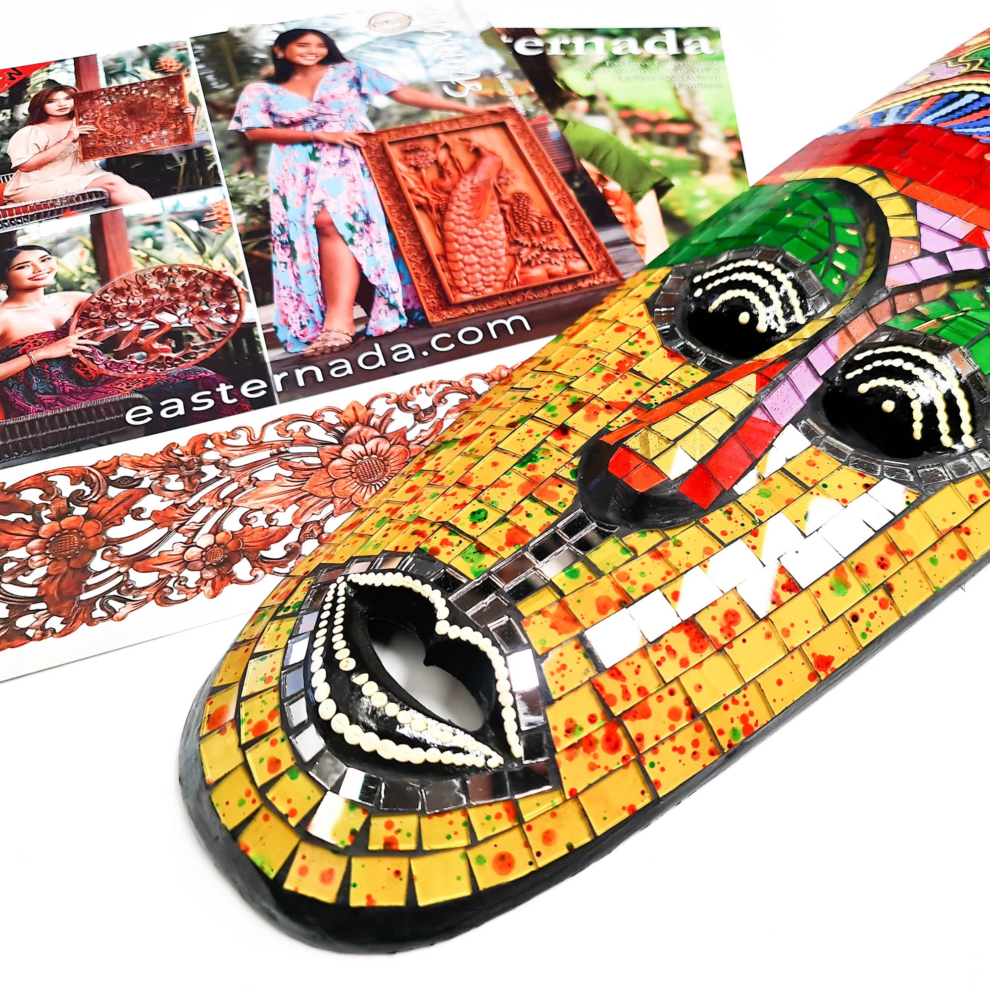 Hawaiian Tiki Mask Wall Hanging - Hand Carved painted wooden Tropical Aboriginal decoration