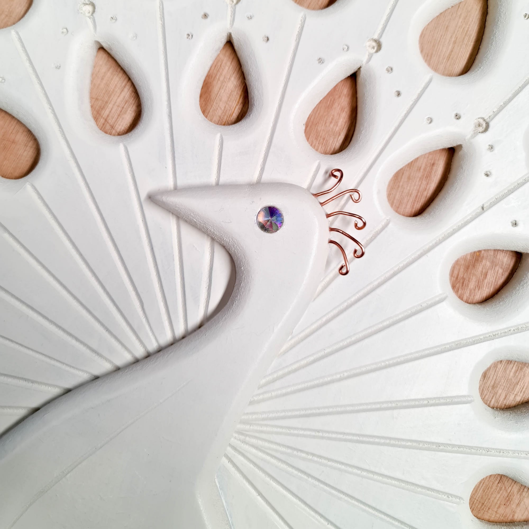 Peacock Hand Carved Wooden Decorative Sculpture Wall Art Distressed White Headboard Shabby Chic