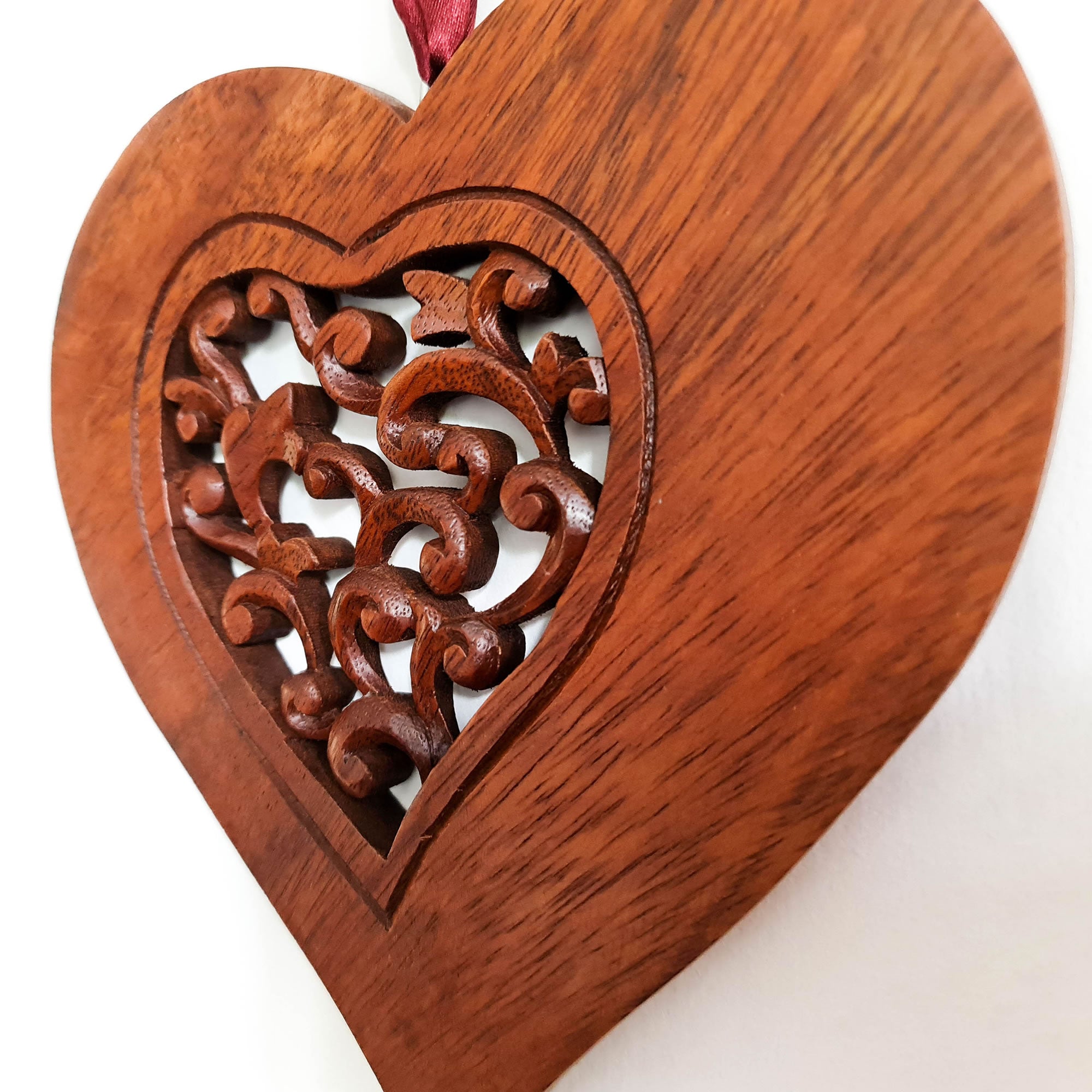Hand Carved Wood Love Heart Decoration - A Perfect Gift for Him Her Easternada