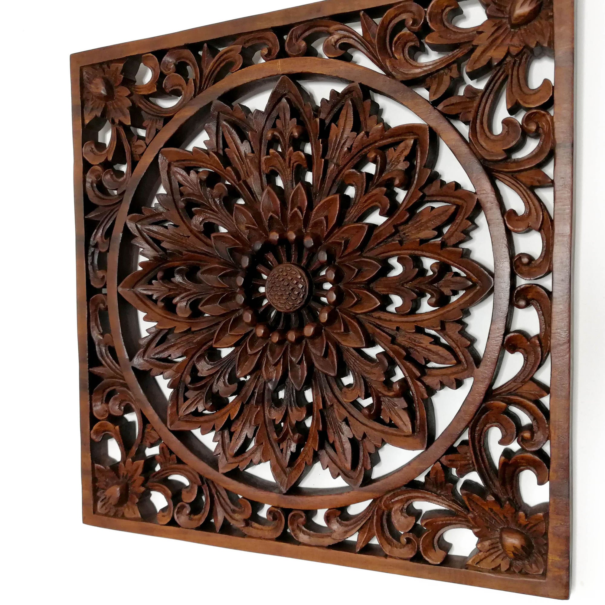 Exclusive Wooden Hand Carved Decorative Art Panel Mandala Yoga Peace