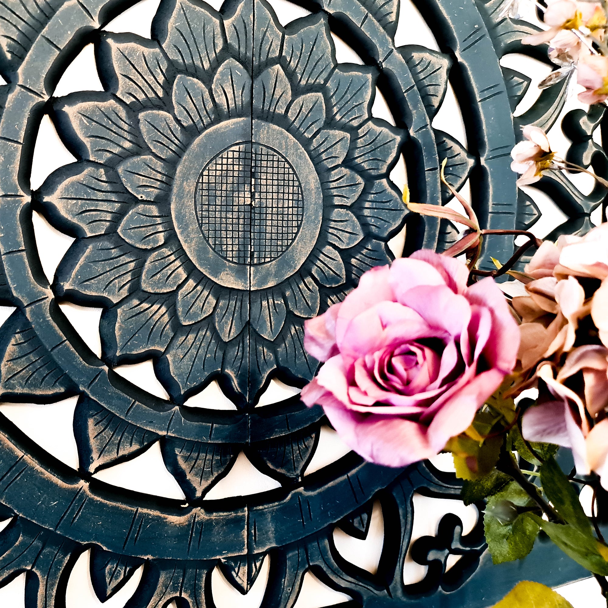 Indigo Blue Mandala | Hand-carved Wooden Decorative Wall Art Sculpture Headboard | Easternada