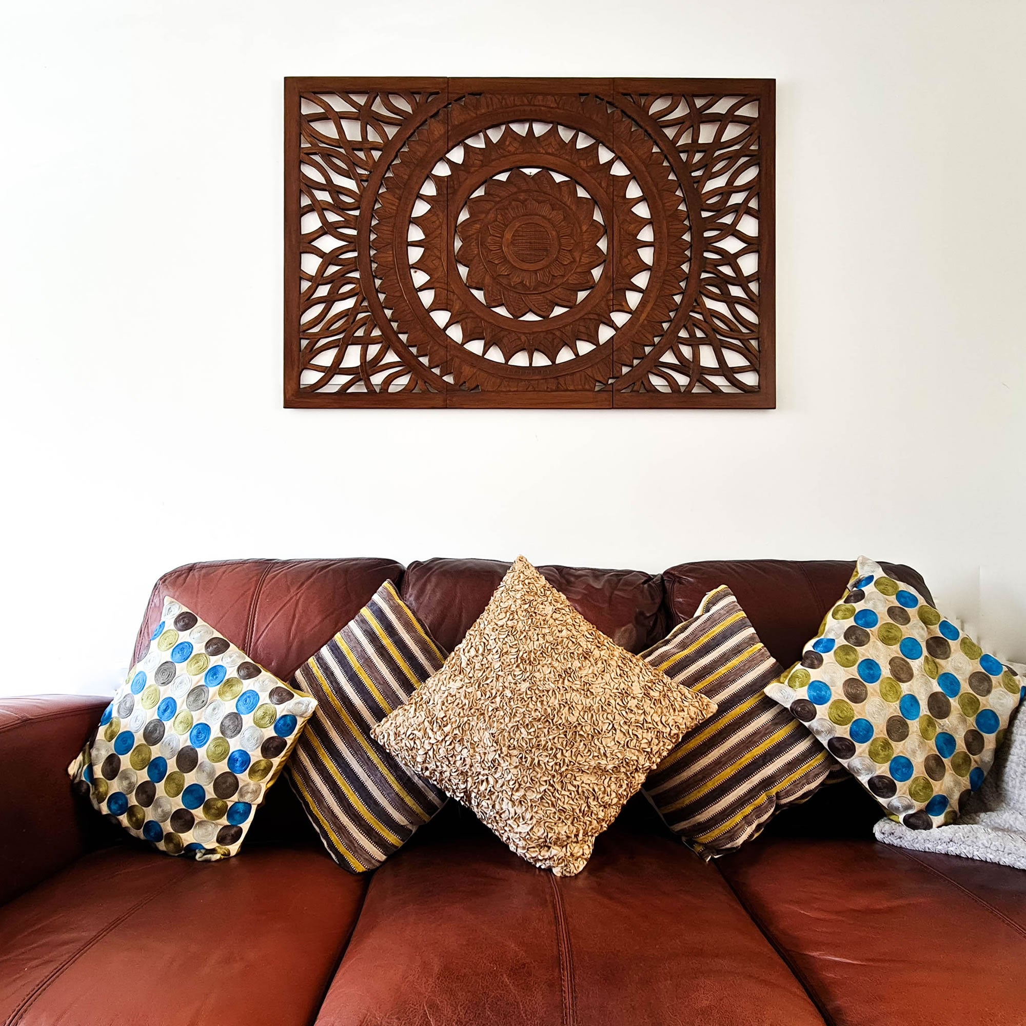 Hand Carved Wooden Decorative Panel Wall Art Large King Queen Bed Headboard Sculpture