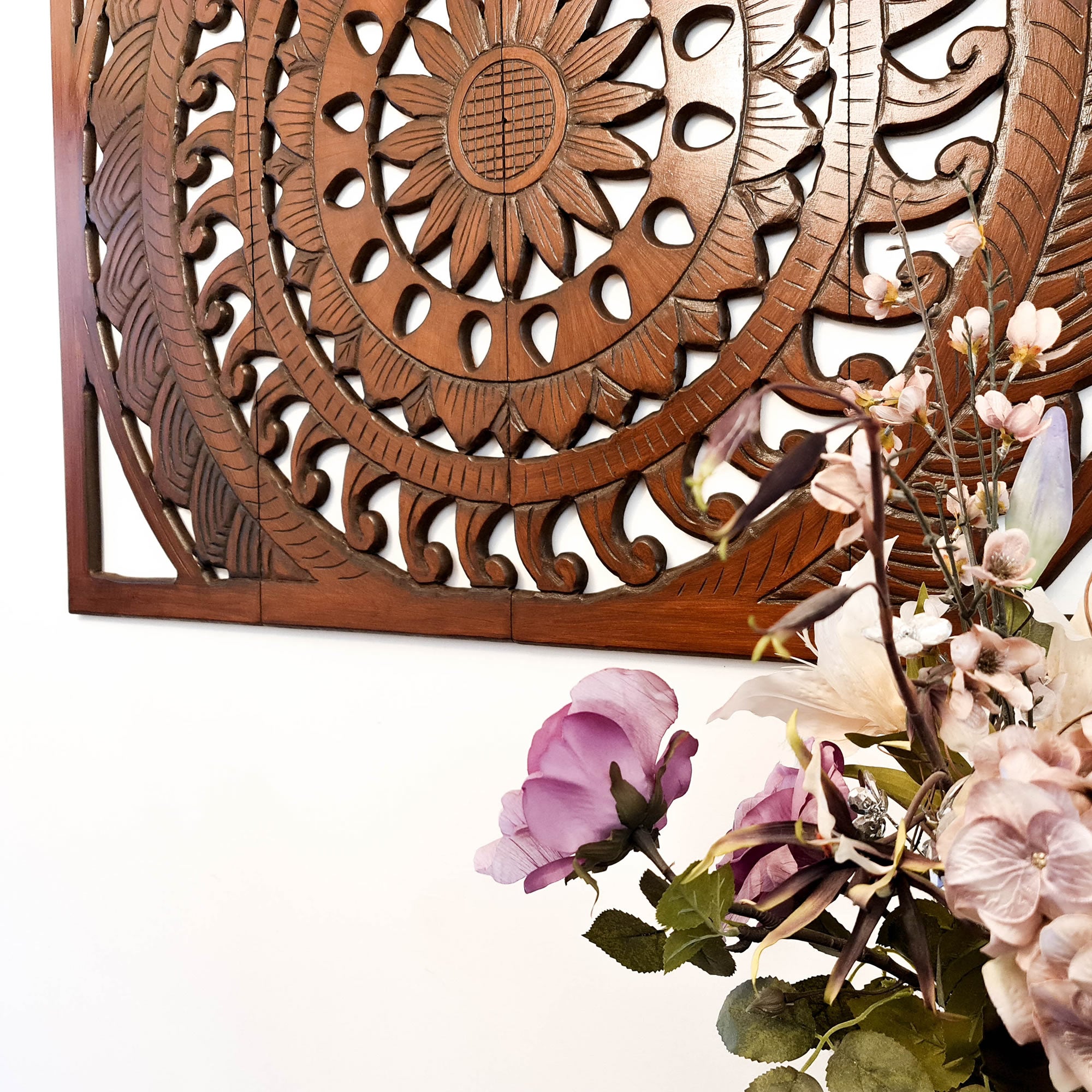 Hand Carved Wooden Wall Art Bed Headboard Large Mandala Easternada