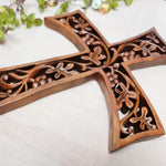Christian Prayer Cross Tree of Life Carved Wooden Decorative Panel Sculpture Art