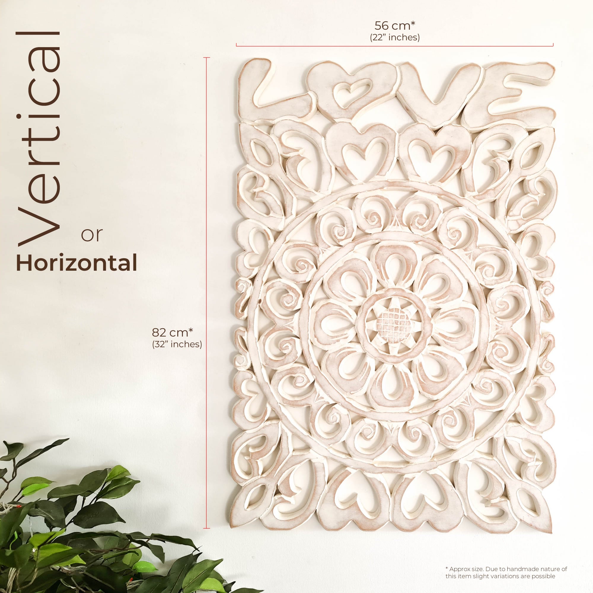 Handmade Carved Wooden Decorative Wall Art Lotus Headboard LOVE - A perfect gift for a loved one