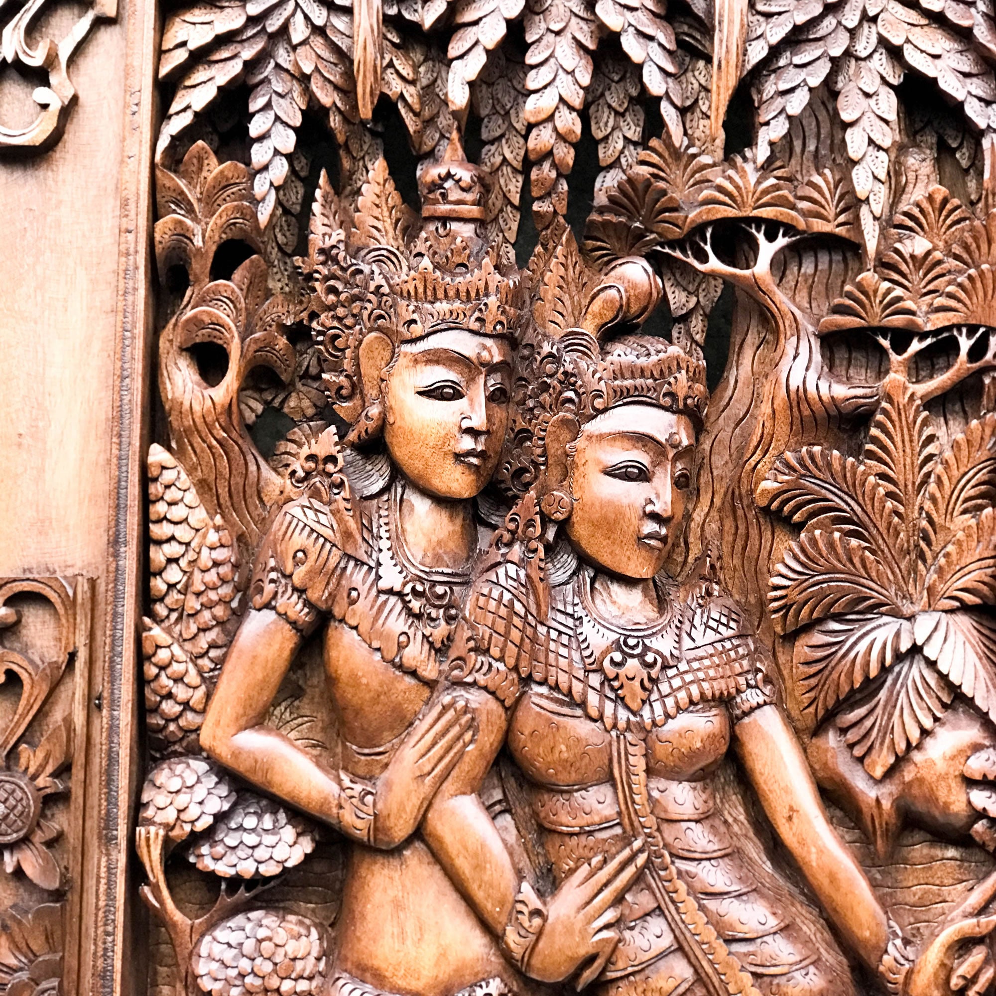 This stunning teakwood hand carved is very desirable. Ram Sita Hindu Mandir Temple Vintage Sculpture.