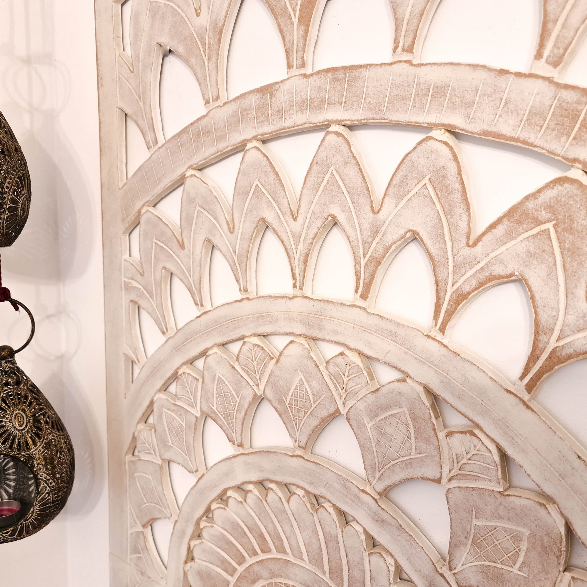 Hand Carved Wooden Wall Art - Long Headboard Decorative Mandala Panel