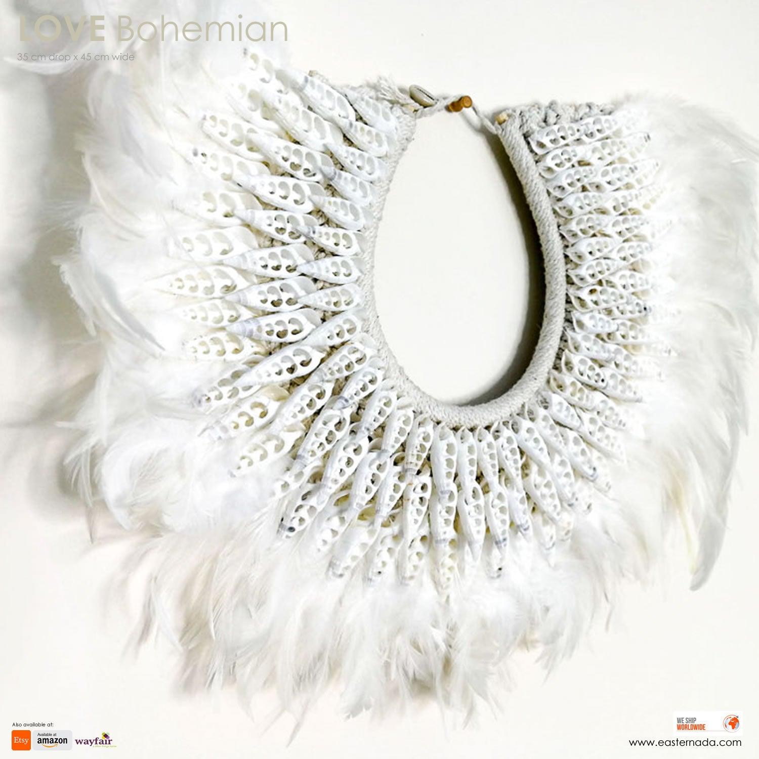 Boho Bohemian Style Feather Sea Shells Handmade Decorative Costume Macrame Necklace Juju - Easternada