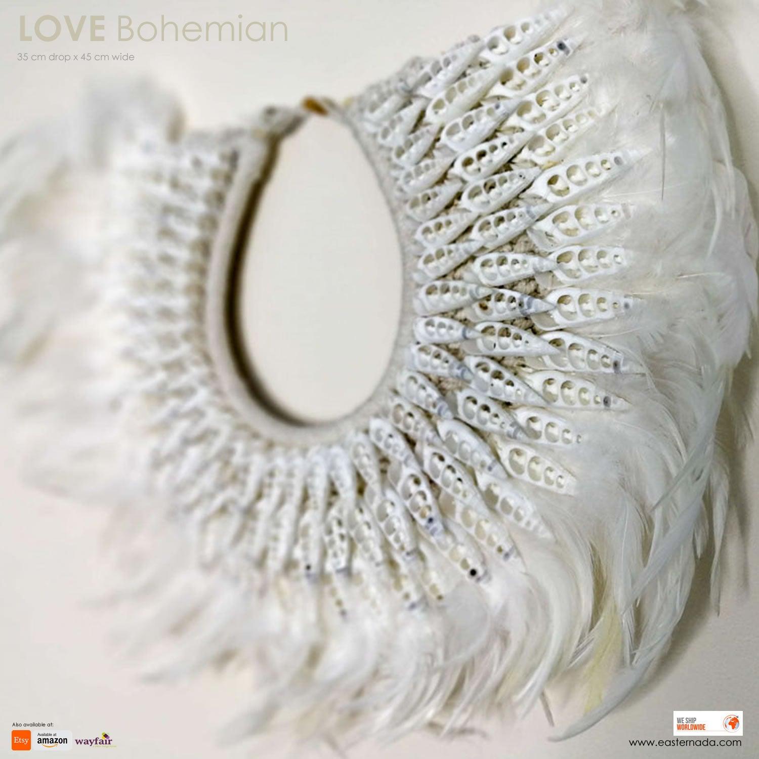 Boho Bohemian Style Feather Sea Shells Handmade Decorative Costume Macrame Necklace Juju - Easternada