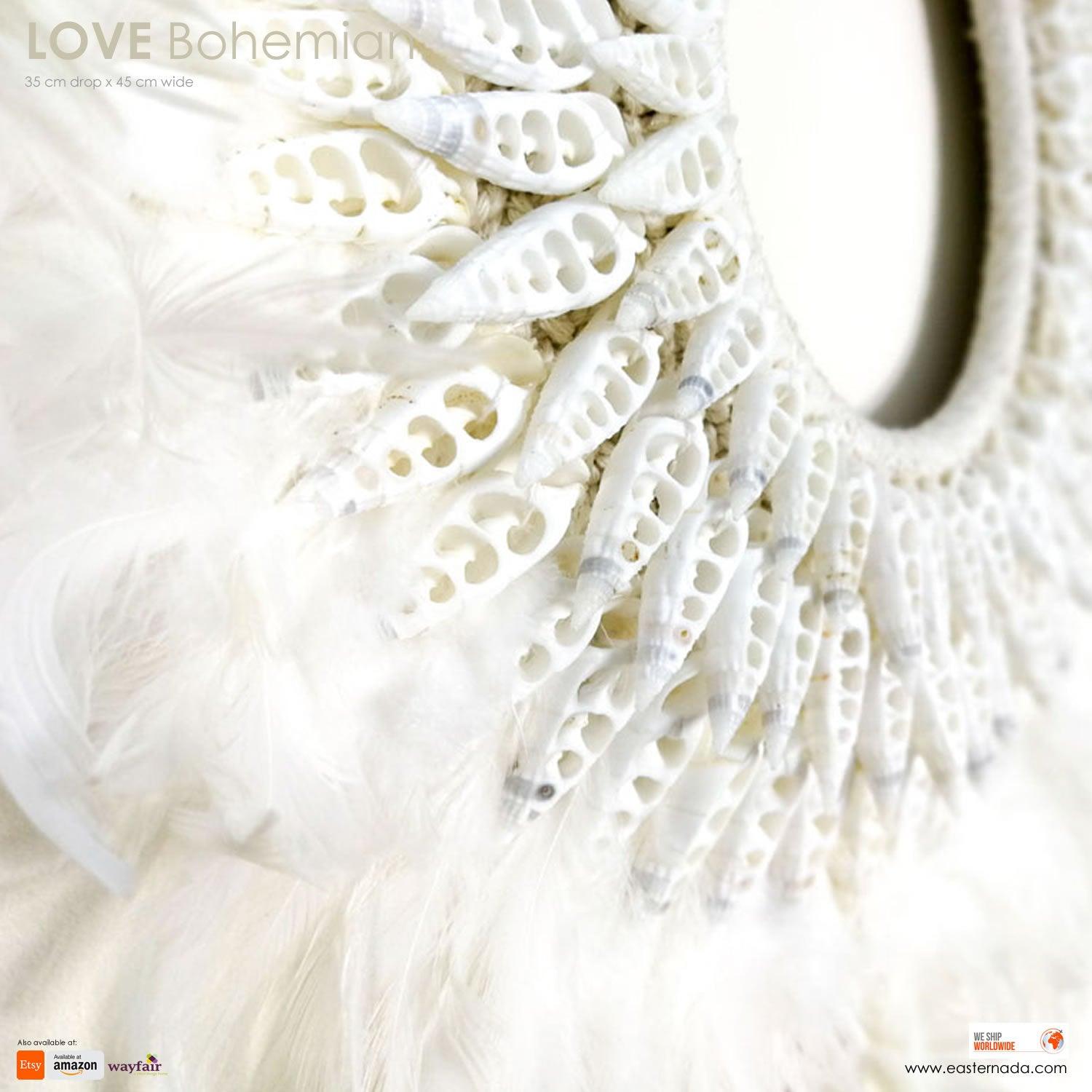 Boho Bohemian Style Feather Sea Shells Handmade Decorative Costume Macrame Necklace Juju - Easternada
