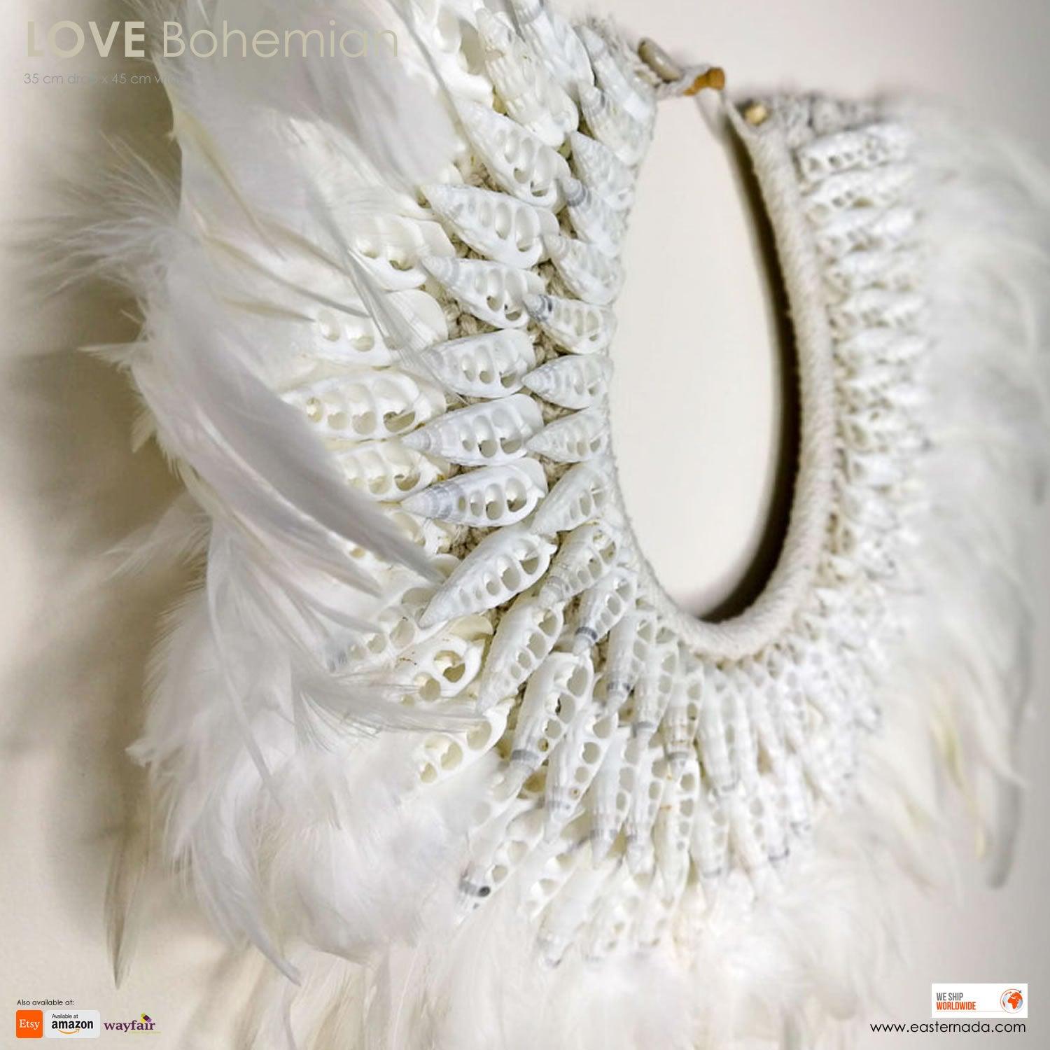 Boho Bohemian Style Feather Sea Shells Handmade Decorative Costume Macrame Necklace Juju - Easternada